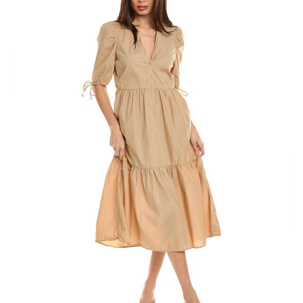 NATION LDT Bohemian Romantic Dress Beige Spring Summer NWT Size L #133